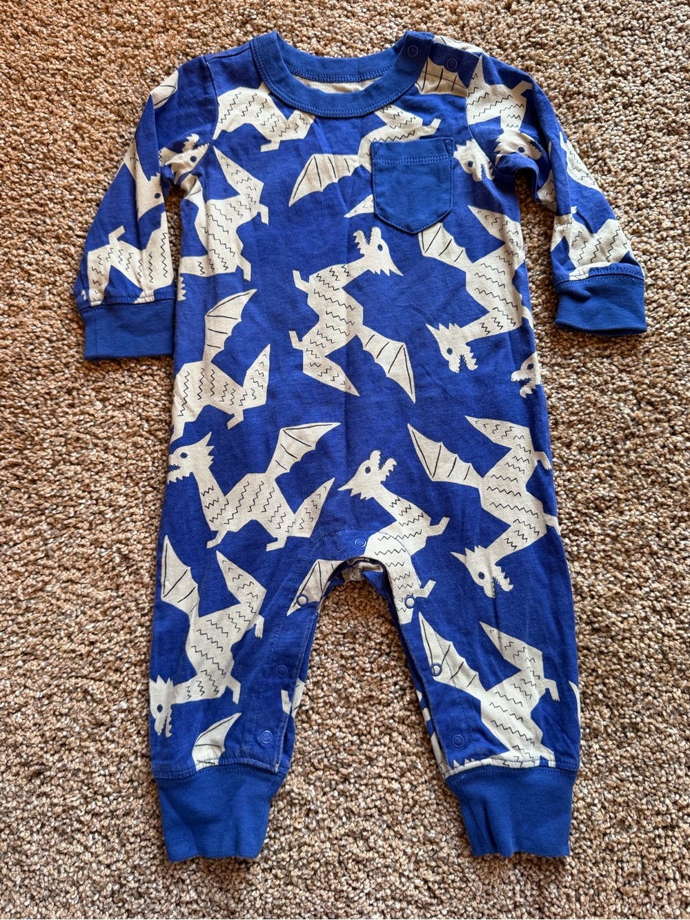 TEA COLLECTION Long Sleeve Pocket Baby Romper in Blue Winged Dragon